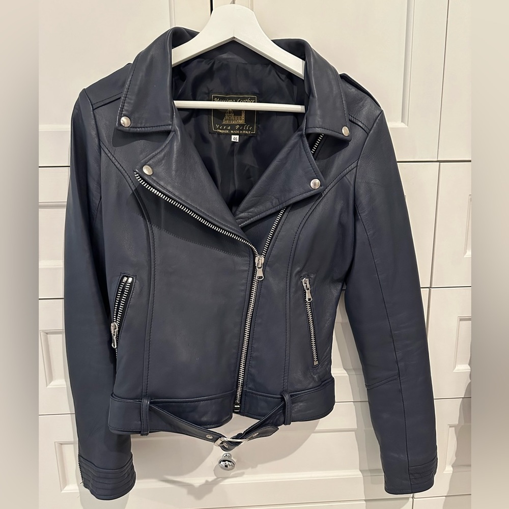 Massimo Leather jacket. Made in Italy. Blue.